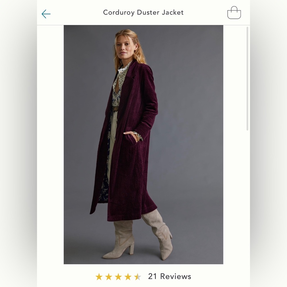 NWOT - Anthropologie - Corduroy Duster Jacket